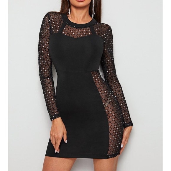 MBM Unlimited Dresses & Skirts - Black Mesh Geometric Panels Bodycon Sexy Dress